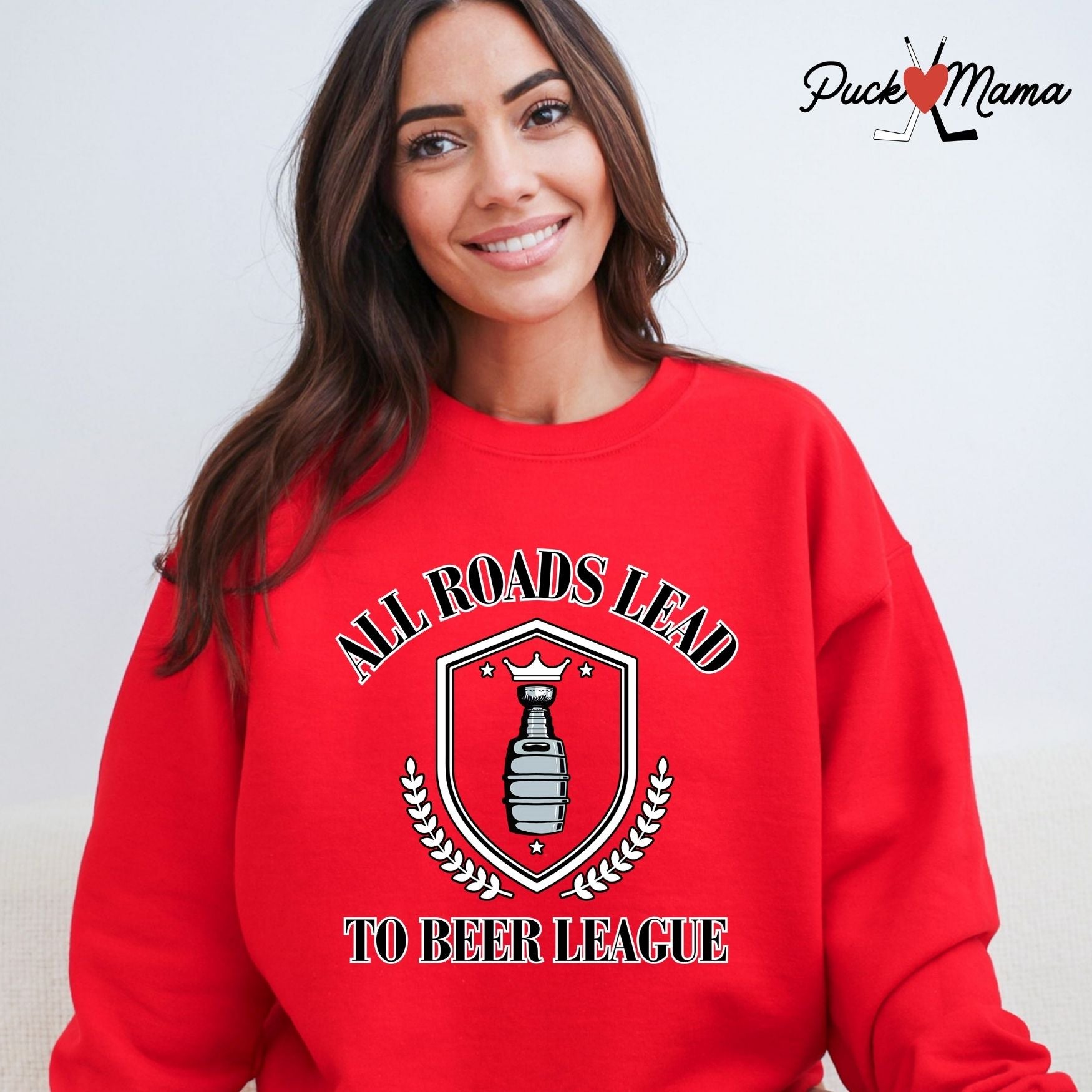 All Roads Lead to Beer League Hockey Crew Sweatshirt