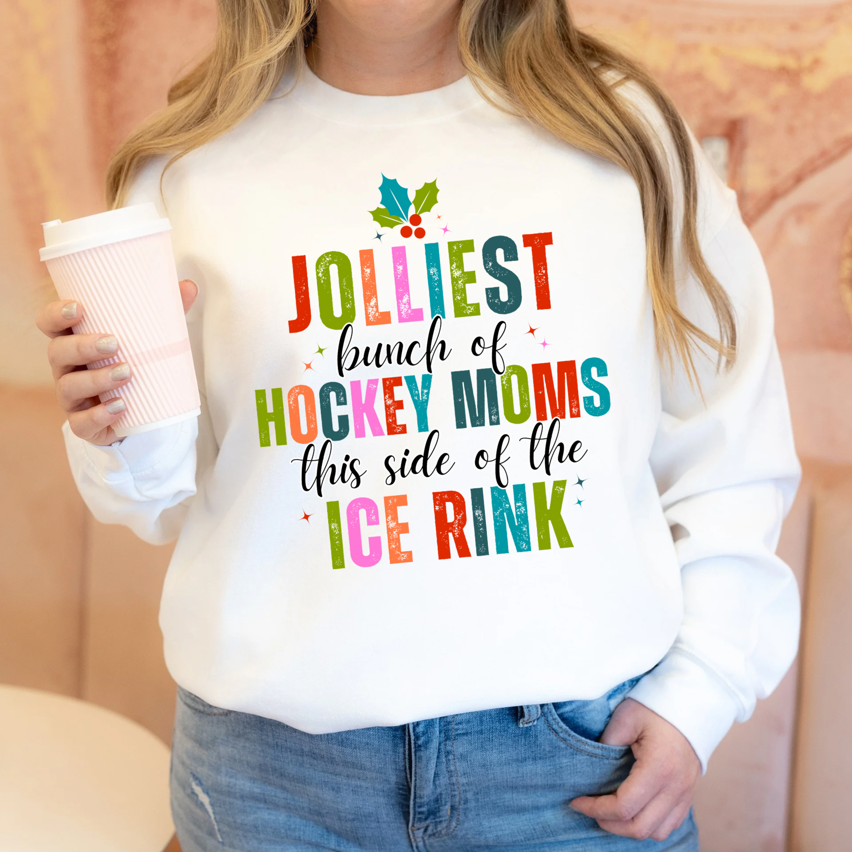 Jolliest Bunch of Hockey Moms Crew Sweatshirt