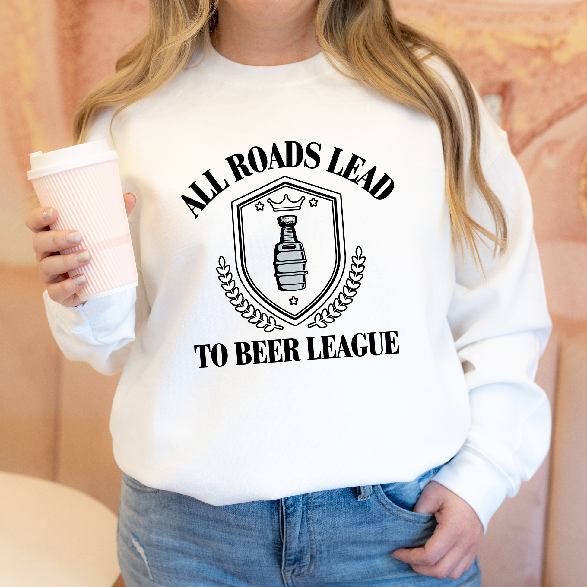 All Roads Lead to Beer League Hockey Crew Sweatshirt