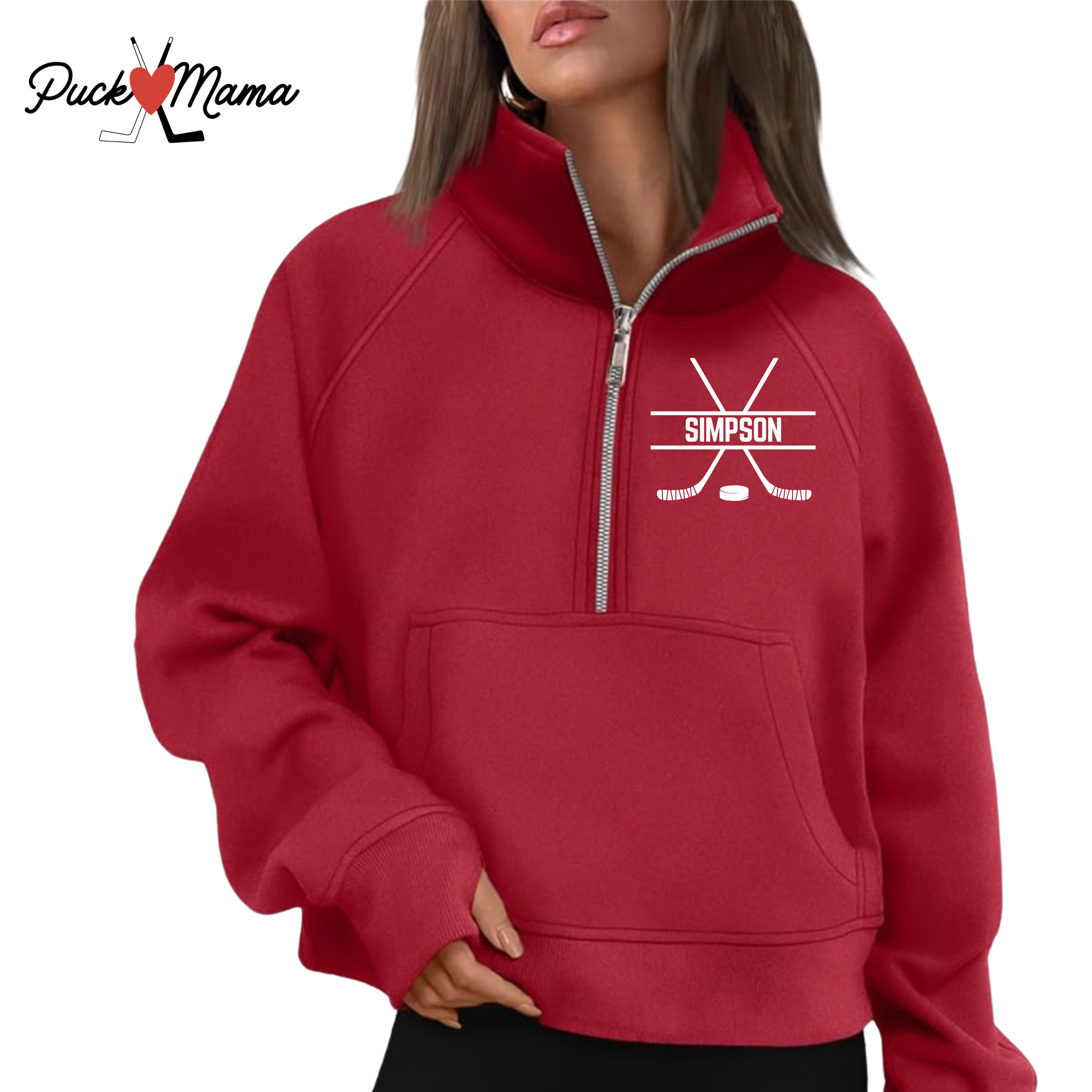 Monogram Ladies Crop Half Zip Pullover Sweater