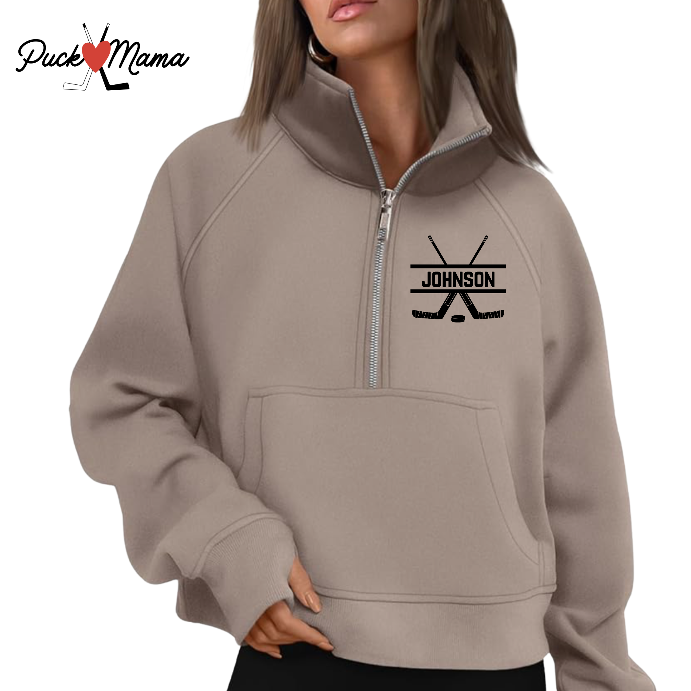 Monogram Ladies Crop Half Zip Pullover Sweater