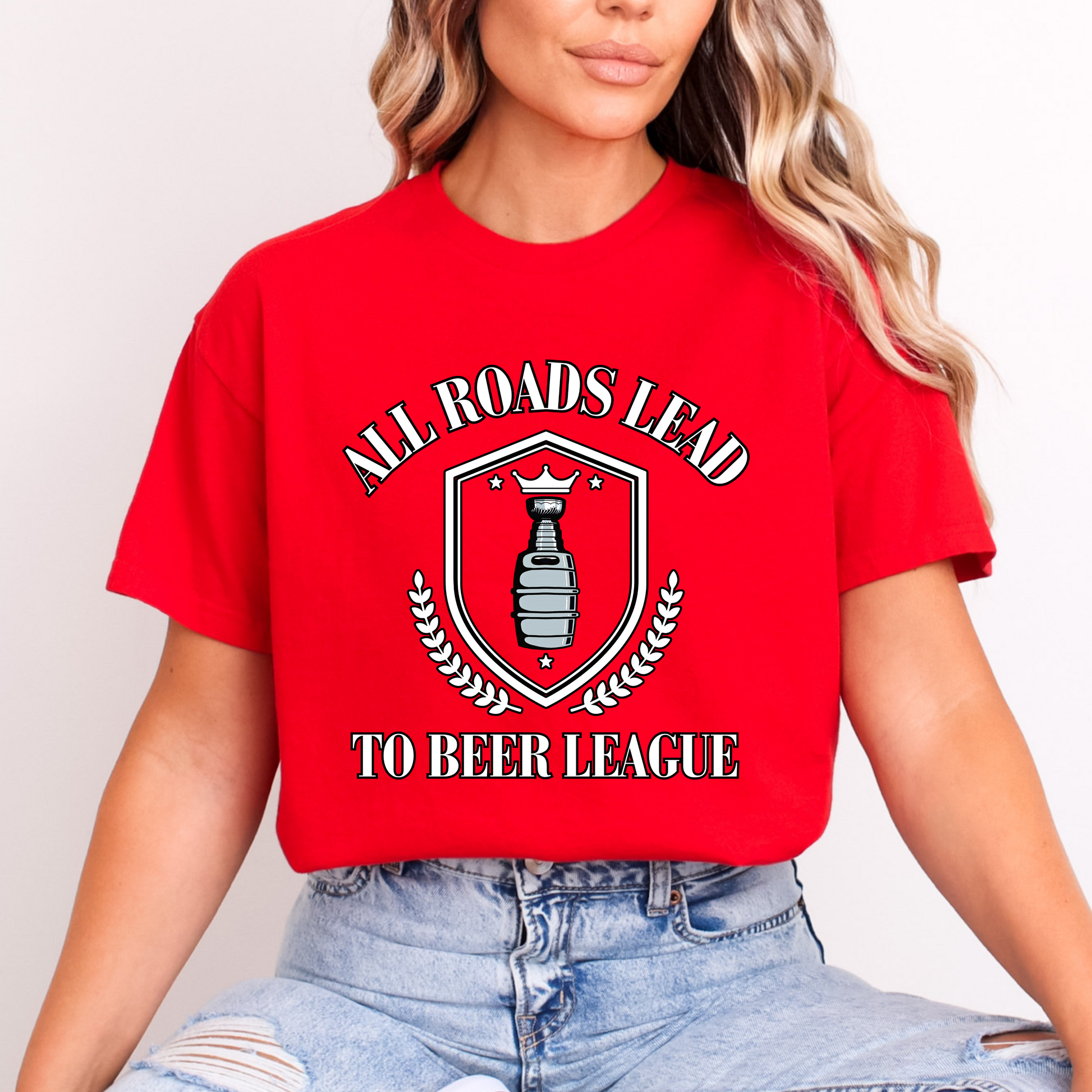All Roads Lead to Beer League Hockey Unisex Tee