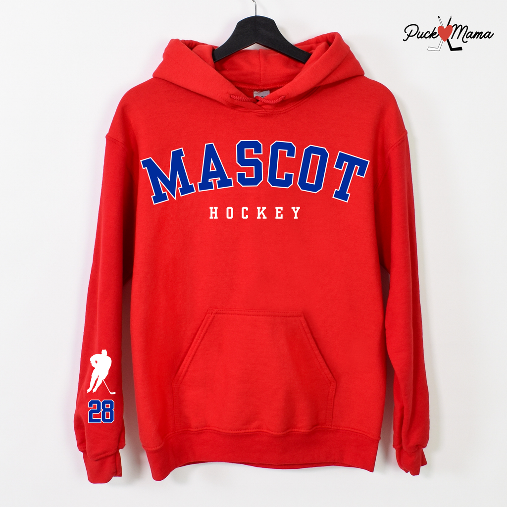 Custom Mascot Hockey Hoodie with Personalized Sleeve