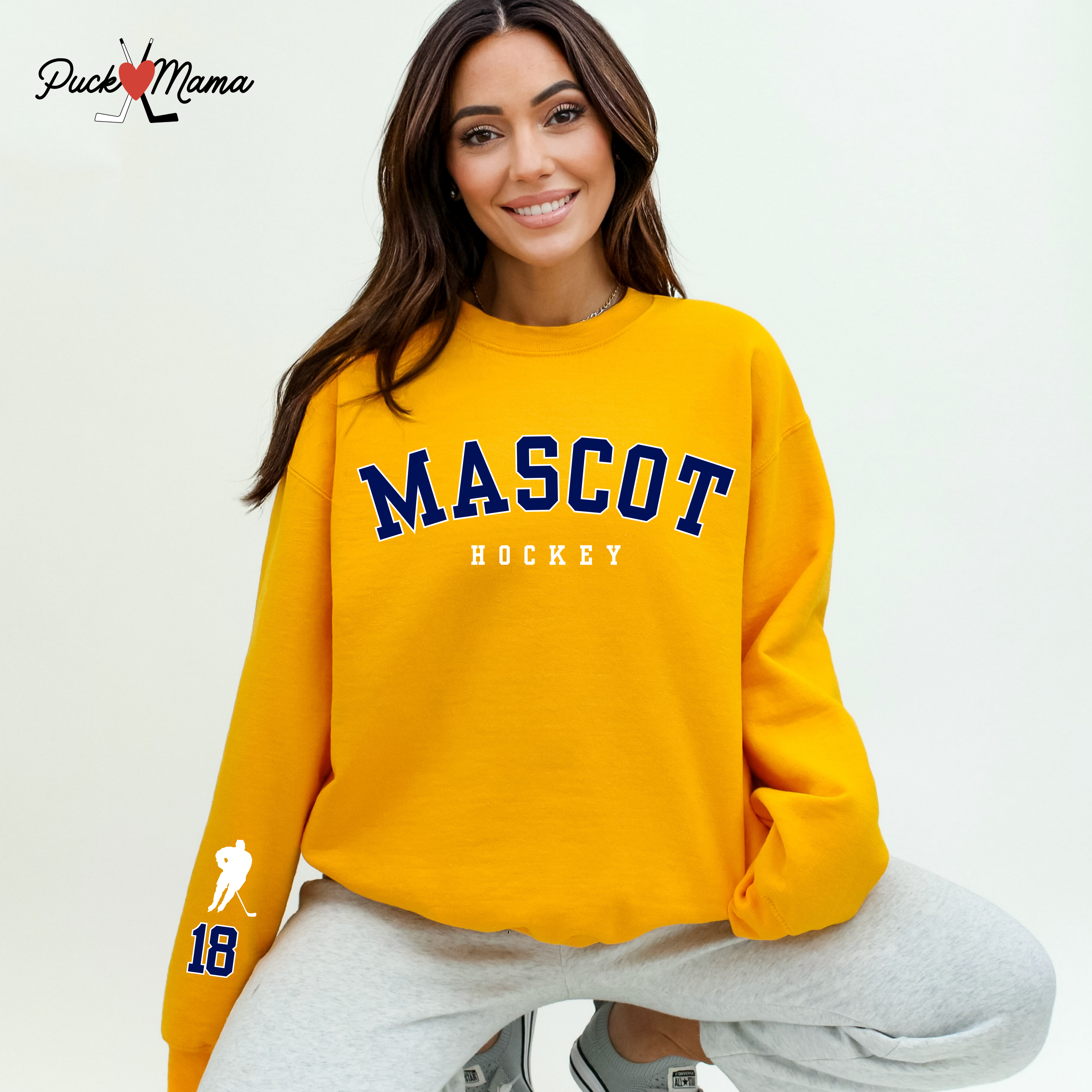 Custom Mascot Hockey Sweatshirt with Personalized Sleeve